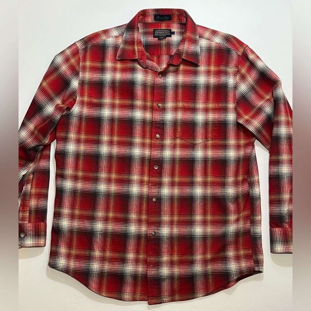 Men’s Pendleton Thomas Kay Long Sleeve Plaid Flannel Button Cotton Shirt, Large